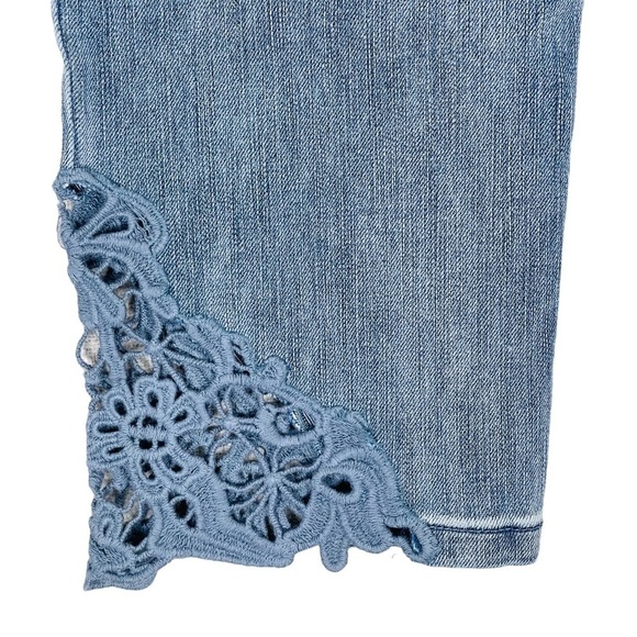 Soft Surroundings Jeans 8 PETITE Blue High Rise Stretch Lace Crochet Hem - Picture 12 of 14